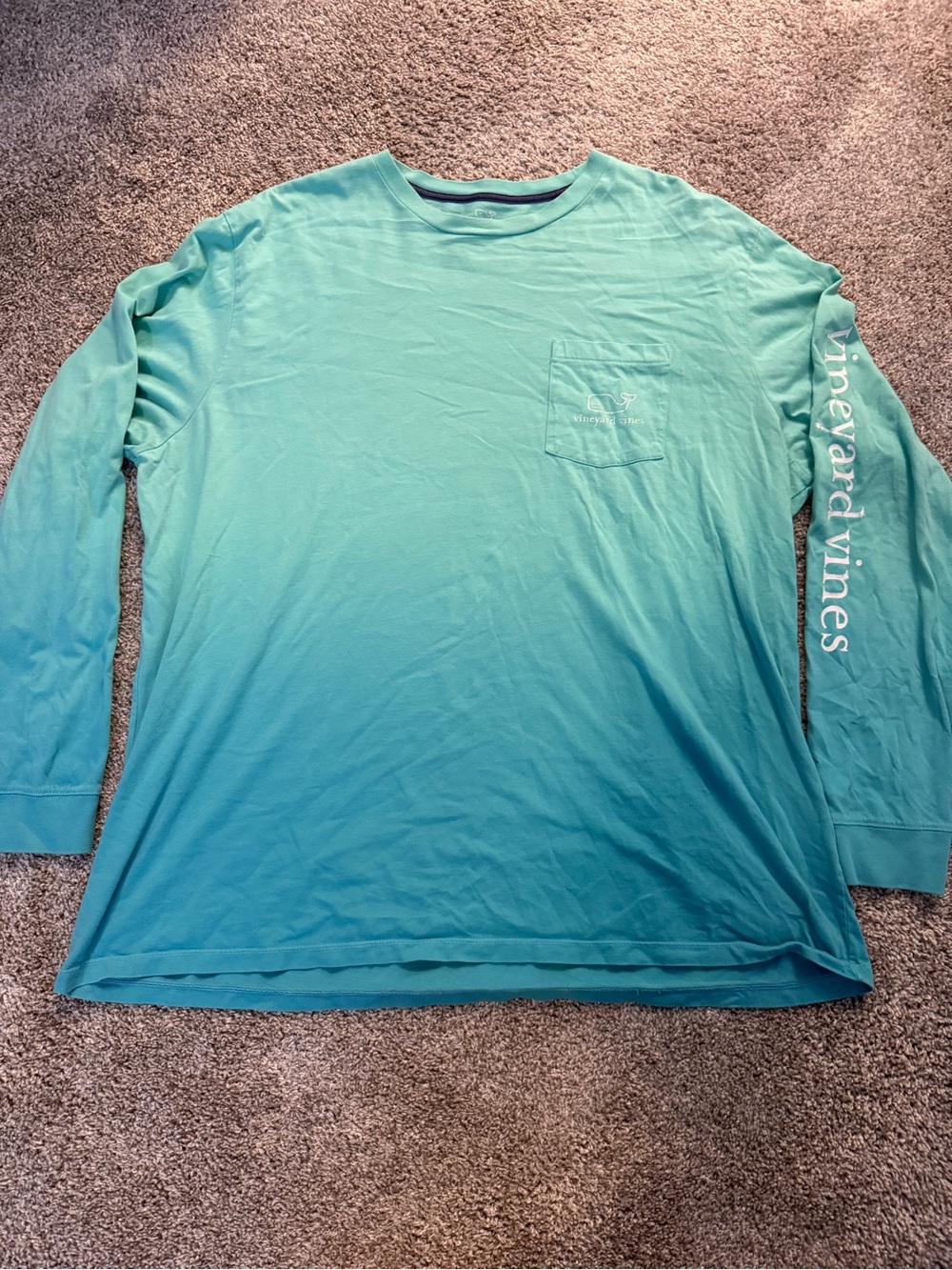 Vineyard Vines Men’s Ombre Long-Sleeve Pocket Tee - Aqua to Teal